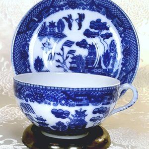 BLUE WILLOW LITHOPHANE CUP & SAUCER